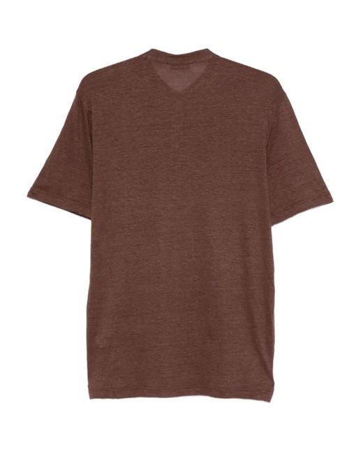 Gran Sasso Brown Button-Placket Linen T-Shirt for men
