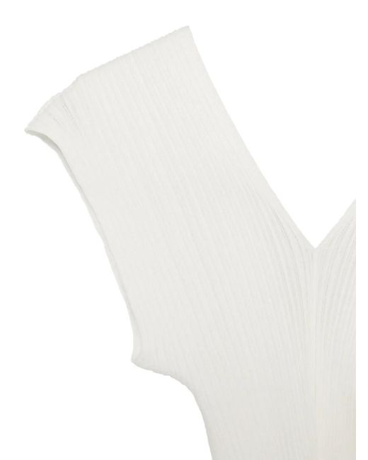 Amomento White V-Neck Ribbed Top