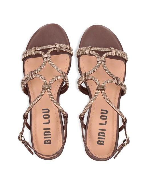 Bibi Lou Brown Quail Crystal-Embellished Flat Sandals
