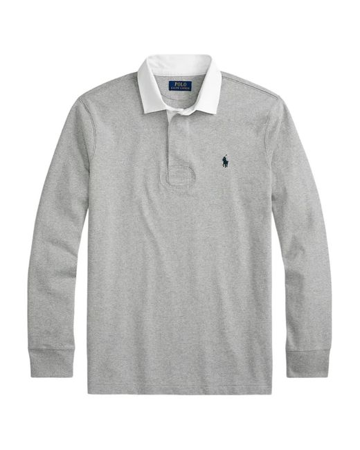 Polo Ralph Lauren Gray Embroidered-Logo Long-Sleeve Polo Shirt for men