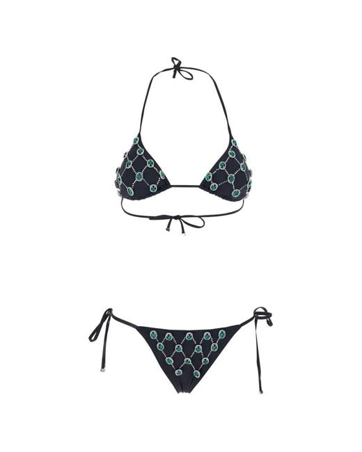 VENUJA White Crystal-Embellished Triangle Bikini Set