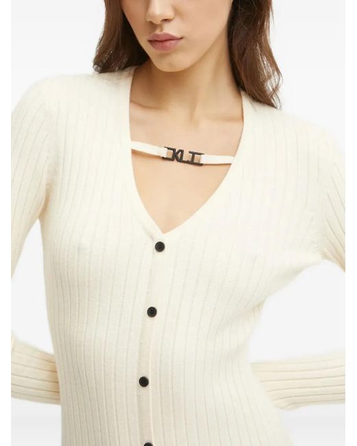 Karl Lagerfeld Natural Ribbed Button-Front Midi Dress