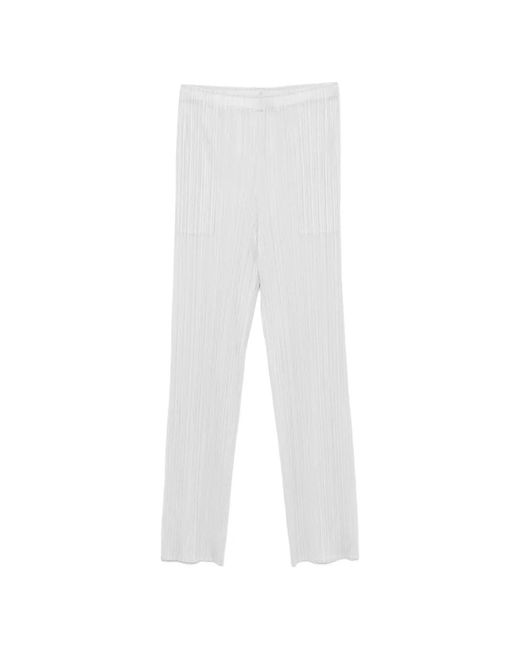 Pleats Please Issey Miyake White Pleated-Design Trousers