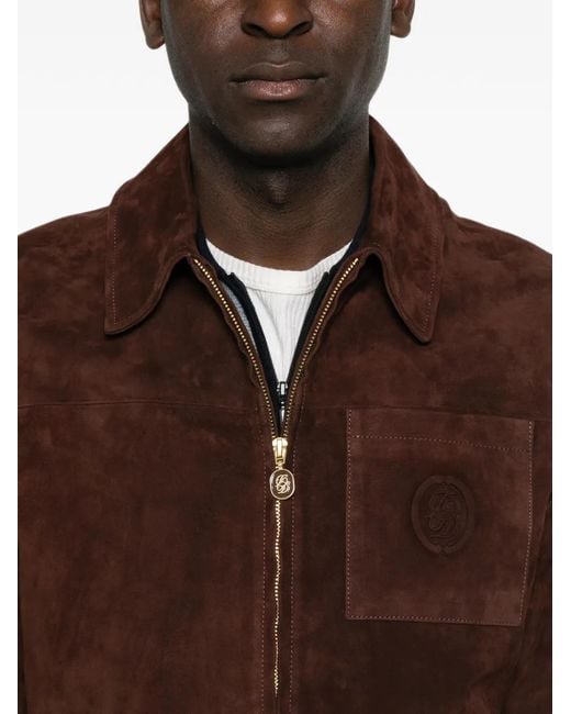 Drole de Monsieur Brown Suede Logo-Patch Jacket for men