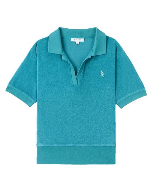 Sporty & Rich Blue Embroidered-Logo Terry Polo Shirt