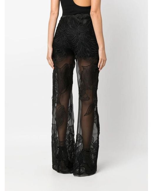 Alberta Ferretti Black Embroidered-Lace Sheer Trousers