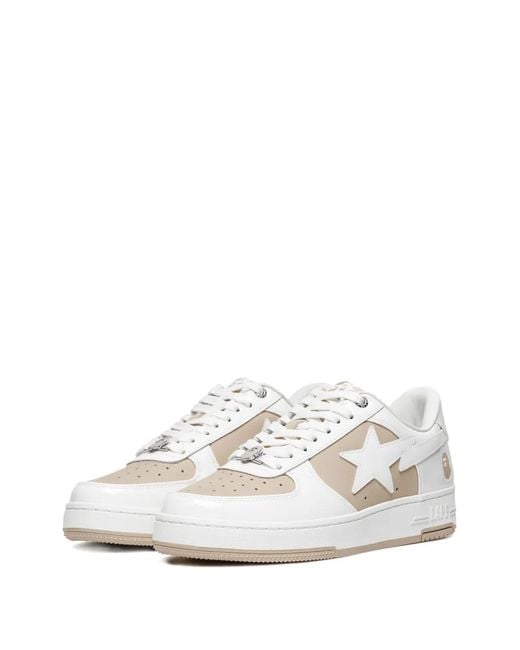 A Bathing Ape White Star-Patch Leather Sneakers for men