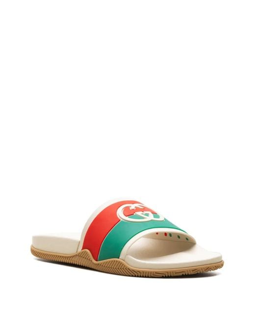 Gucci White Interlocking G Slides