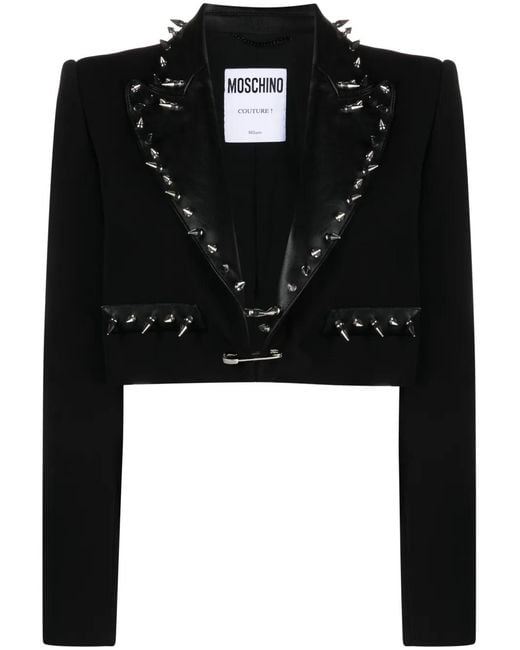 Moschino Black Spike Stud-Embellished Cropped Blazer