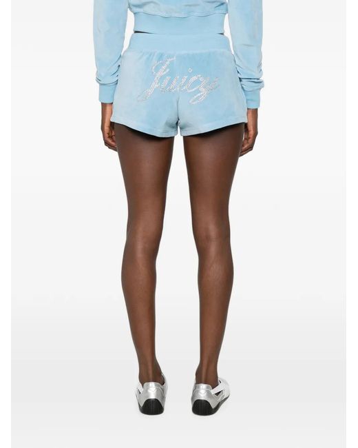 Sporty & Rich Blue X Juicy Couture Short En Velours À Logo Strassé
