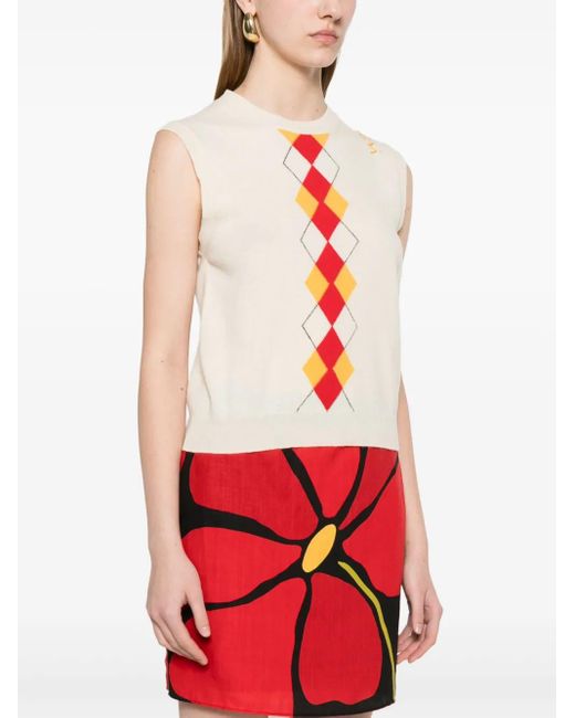 Marni White Argyle-Pattern Vest