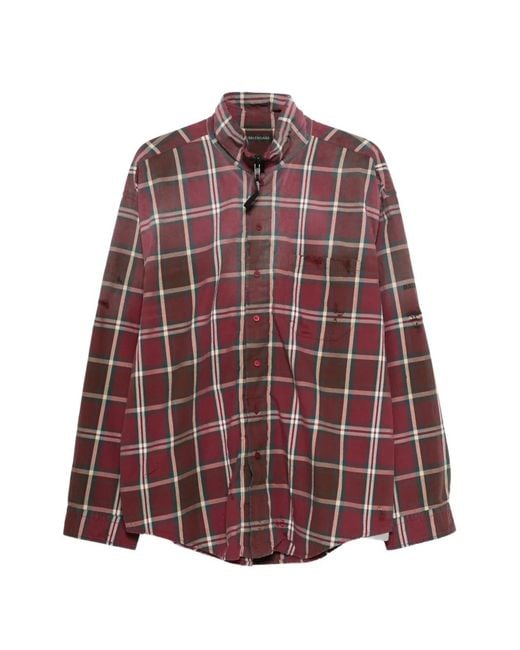 Balenciaga Red Checked Flannel Shirt for men