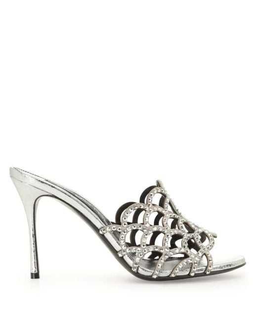 Sergio Rossi White Mermaid 90Mm Crystal-Embellished Mules