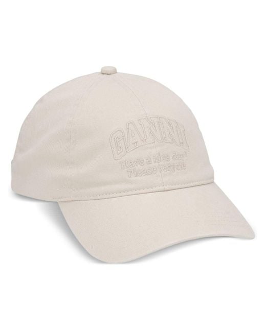Ganni Natural Logo-embroidered Cotton Cap