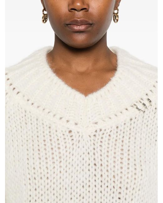 Ermanno Scervino Natural V-Neck Cropped Sweater