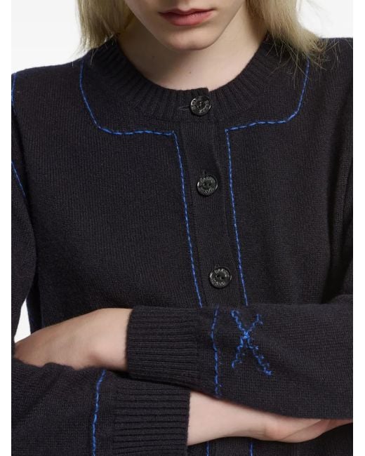 Barrie Black Contrast-Stitching Cardigan