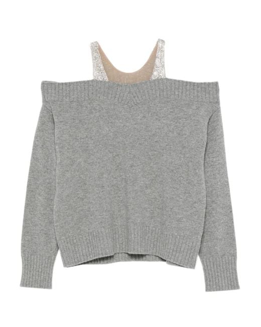 GIUSEPPE DI MORABITO Off-Shoulder Geribbelde Trui in het Gray