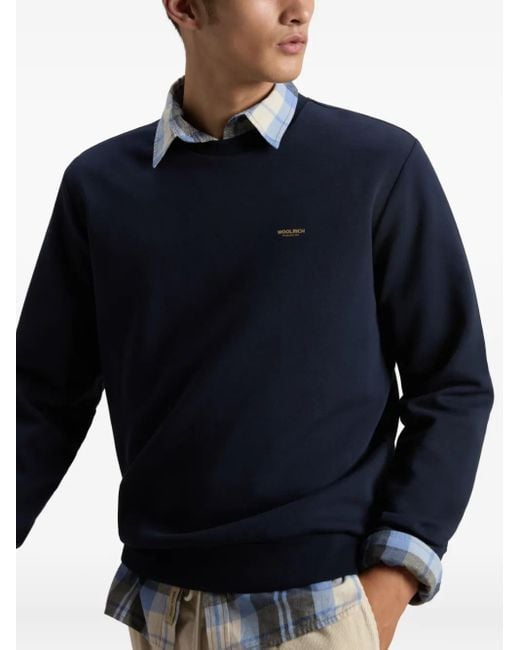 Woolrich Blue Logo Interlock Crew-Neck Sweater for men