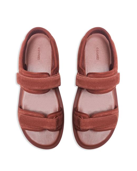 12 STOREEZ Red Double-Strap Suede Sandals