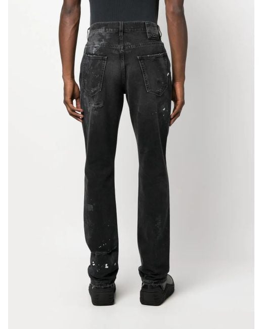 032c Black Double Shift Painter's Distressed-Finish Jeans for men