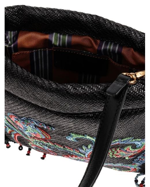 Etro Black Small Kalispera Embroidered Beaded Tote Bag