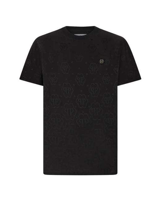 Philipp Plein Black Monogram-Patterned T-Shirt for men
