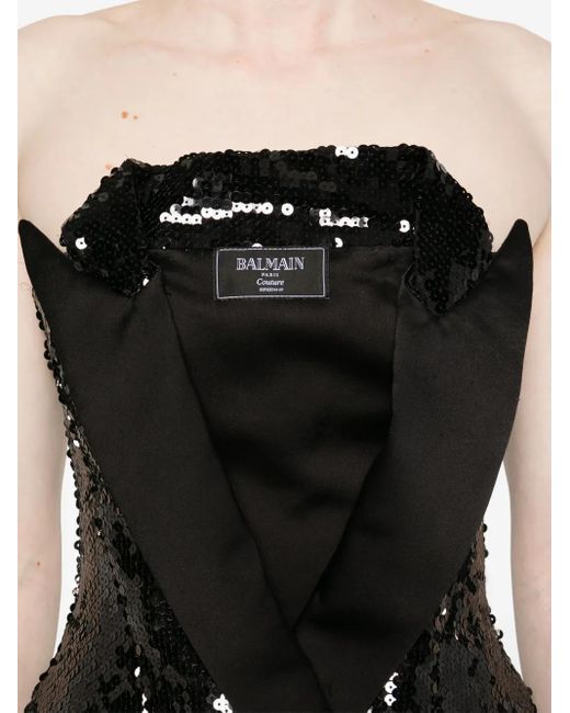 Balmain Black Sequinned Tailored Mini Dress