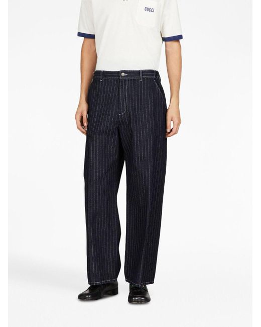 Gucci Stripe-print Straight-leg Trousers in Blue for Men | Lyst