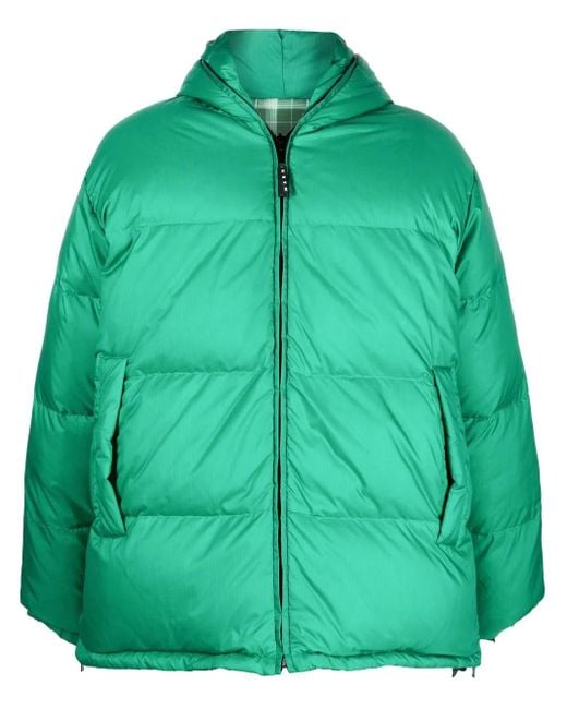 Marni Green Reversible Padded Hooded Coat for men