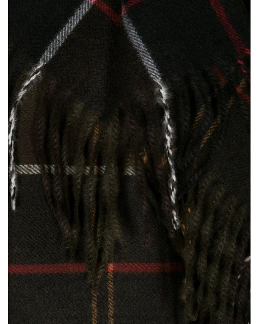 Barbour Black Check-Pattern Fringed Scarf