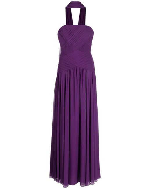 Elie Saab Purple Draped-design Silk Blend Dress