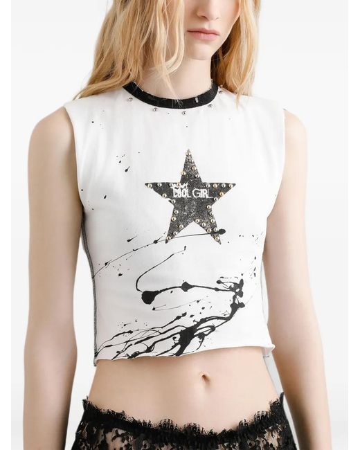 Dolce & Gabbana Gray Star-Print Studded Top
