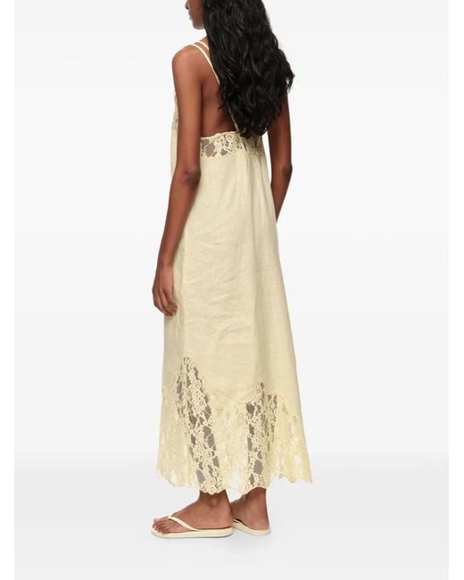 Bimba Y Lola White Light Washed Linen Lace V-Neck Dress