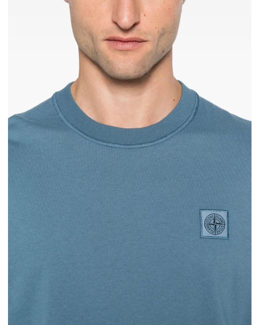 Stone Island Blue Compass-Patch Cotton T-Shirt for men