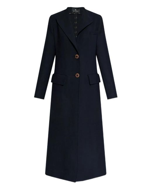 Etro Blue Embroidered-Button Coat