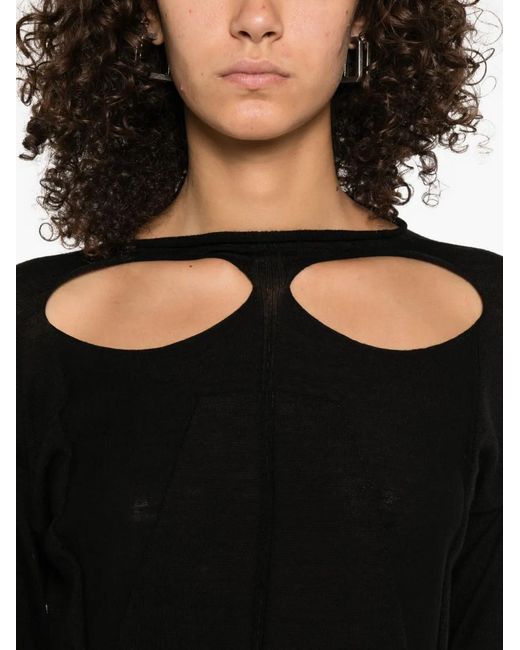 Rick Owens Black Slashed Long-Sleeve Sweater