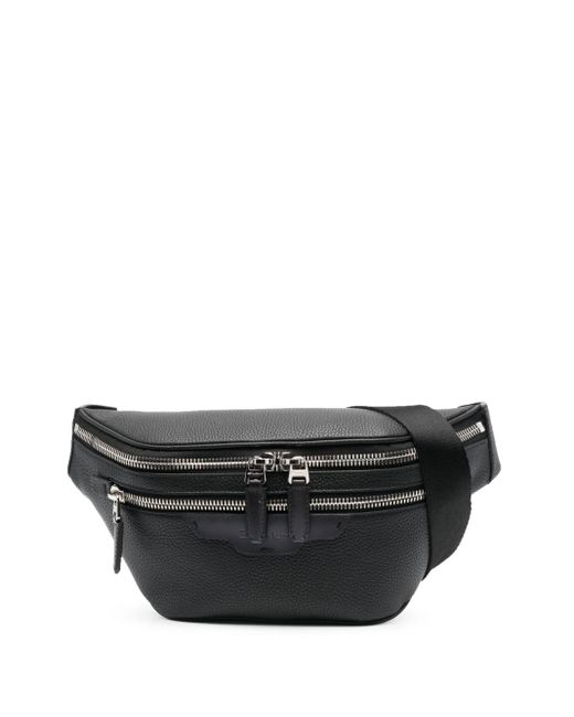 Santoni Black Logo-patch Leather Belt Bag for men