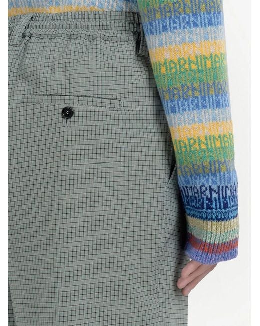 Marni Blue Grid-Pattern Mid-Rise Pants for men