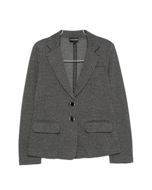 Emporio Armani Gray Herringbone-Pattern Single-Breasted Jacket