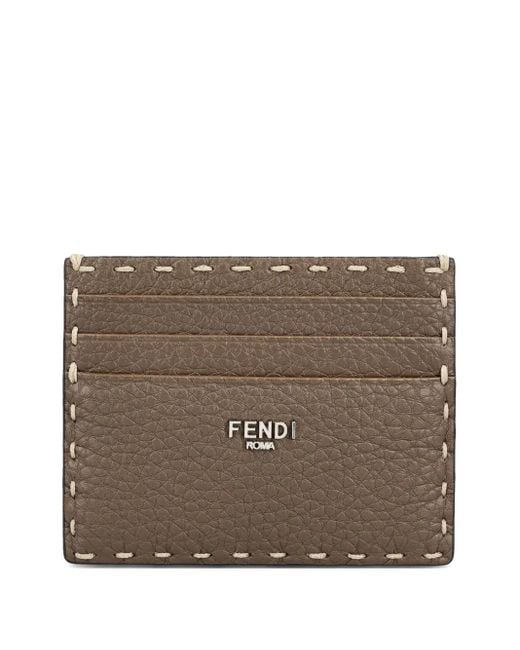 Fendi Brown Selleria Hammered Leather Cardholder for men