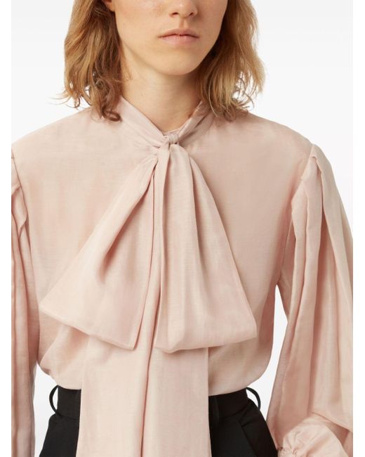 Nina Ricci Natural Pussy-bow-collar Silk-cotton Shirt