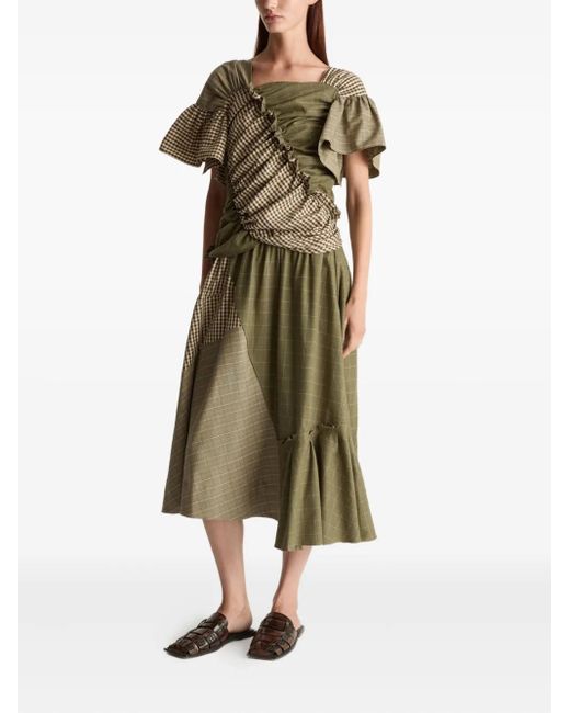 Lee Mathews Green Checked-Pattern Midi Skirt