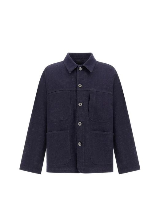Herno Blue Patch-Pocket Denim Shirt Jacket for men