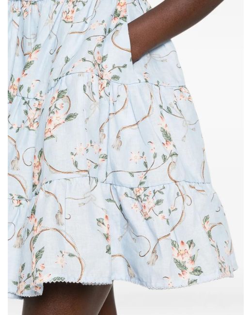 Agua Bendita Blue Robe Courte Lima À Fleurs Et Volants