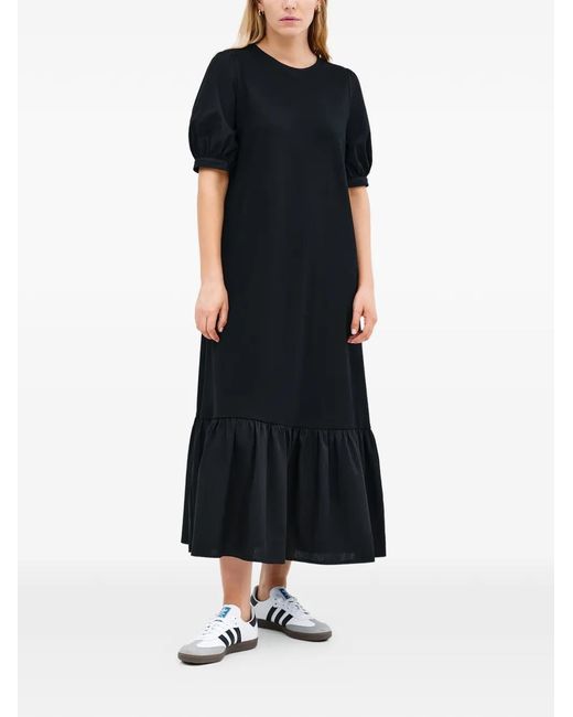 MARCELLA Black Olivia Ruffled Puff-Sleeve Midi Dress