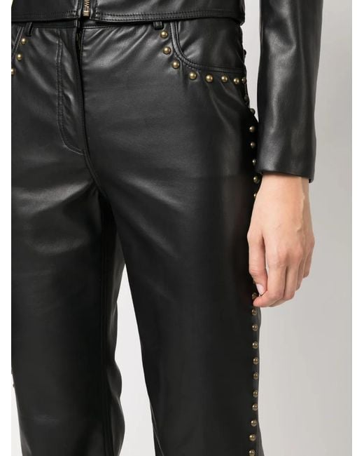 Moschino Black Stud-Detail Mid-Rise Trousers