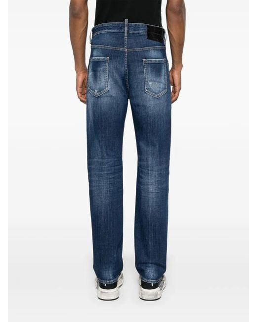 DSquared² Blue 642 Mid-Rise Straight-Leg Jeans for men