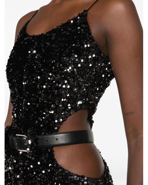 Vestiaire d'un Oiseau Libre Black Starlight Sequin-Embellished Cut-Out Playsuit