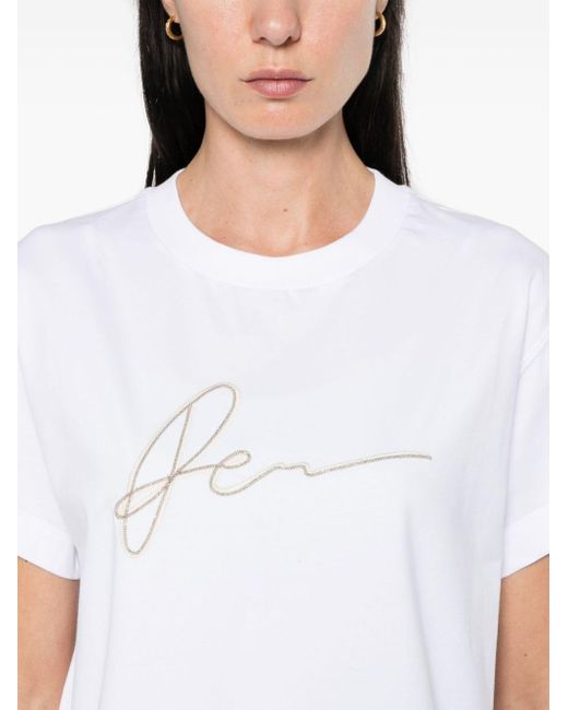 Peserico White T-Shirt mit Logo-Print