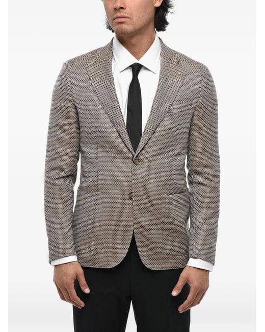 Corneliani Gray Geometric-Pattern Wool Blazer for men